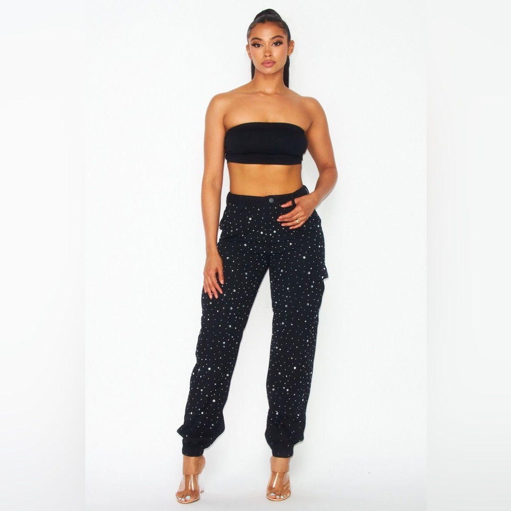 Women’s Black rhinestone Cargo denim Pants